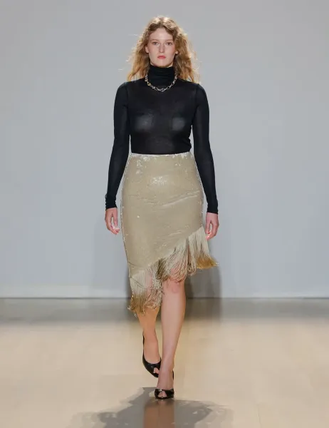 Marks & Spencer Sequin Asymmetric Fringe Skirt Beige
