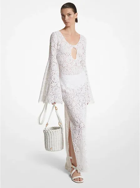 Michael Kors Hand-Embroidered Sequin Floral Lace Keyhole Djellaba