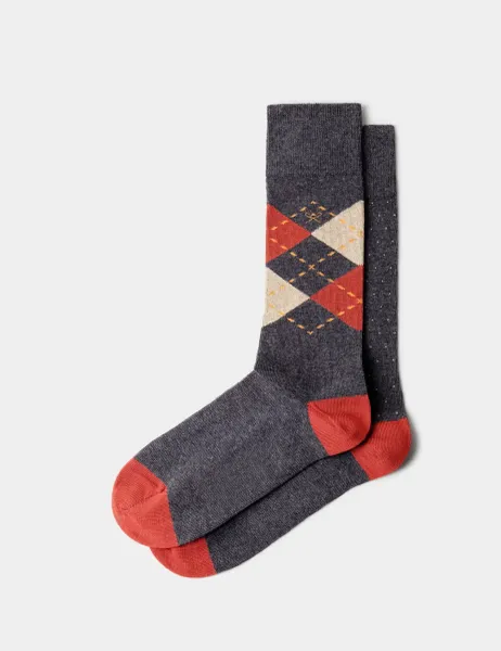 Hackett 2 Pack Argyle & Polka Dot Cotton Rich Socks Grey Mix