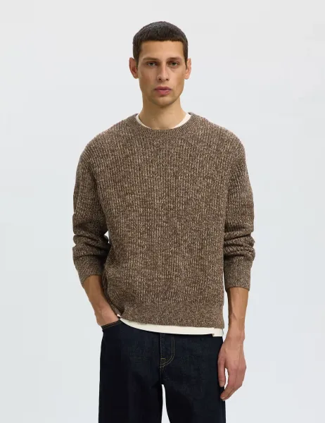 Selected Pure Cotton Textured Chunky Jumper Dark Brown