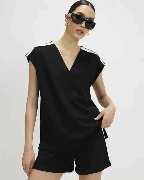 River Island Premium Shoulder Stripe V Neck T-Shirt