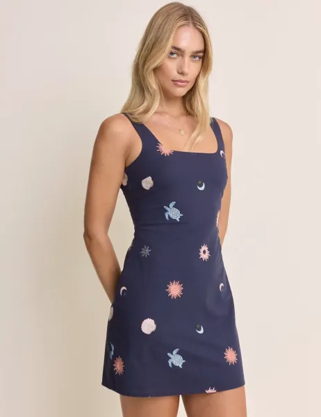 Nobody's Child Linen Blend Embroidered Mini Shift Dress Blue