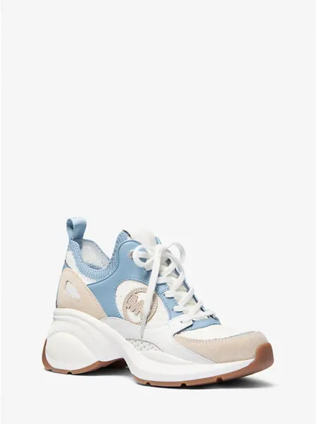Michael Kors Zuma Color-Block Leather and Mesh Trainer