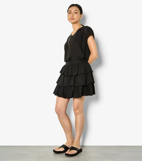 Women's Black Tiered Frill Mini Skirt