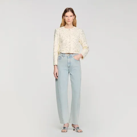 Cropped sequinned cotton jacket