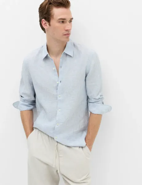 Marks & Spencer Slim Fit Pure Linen Shirt Light Chambray