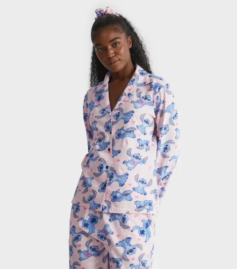 Women's Light Pink Disney Stitch Print Pyjama Set
