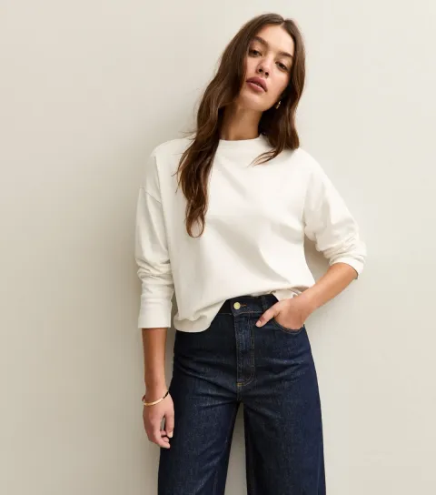Women's Premium Off White Cotton Long Sleeve T-Shirt