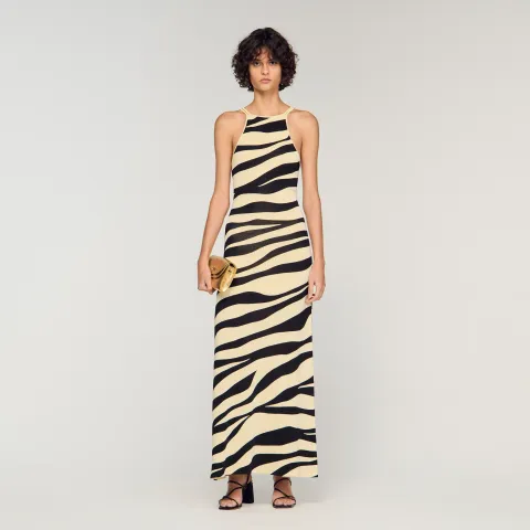 Zebra print knit maxi dress
