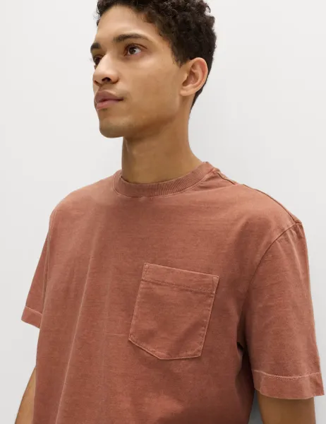 Marks & Spencer Relaxed Pure Cotton Garment Dyed T-Shirt Rust