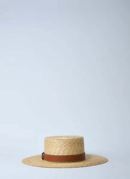 Straw Hat With Logo Plaque
