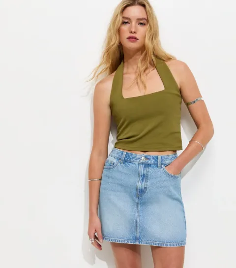 New Look Women's Light Blue Denim A-Line Mini Skirt