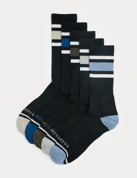 Goodmove 5 Pack Cool & Fresh Cotton Rich Cushioned Sports Socks Black Mix