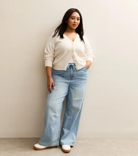 Women's Plus Size Light Blue Drawstring Waist Denim Jeans Curves