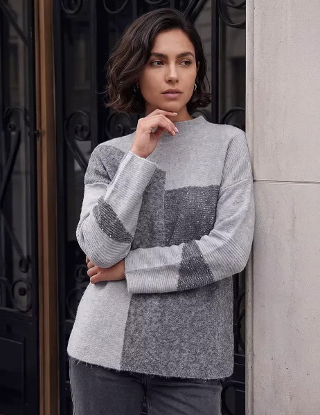 Roman Colour Block Knit Jumper Grey Mix