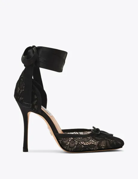 Steve Madden Larina Lace Ankle Strap Stiletto Heels Black
