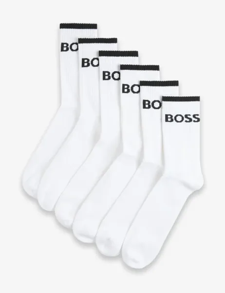 Boss 6 Pack Stripe Cotton Rich Ankle Socks White