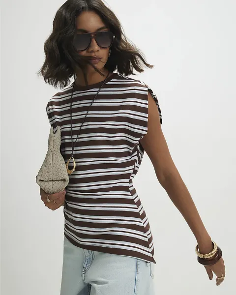 River Island Cotton Blend Ruched Side Stripe T-Shirt