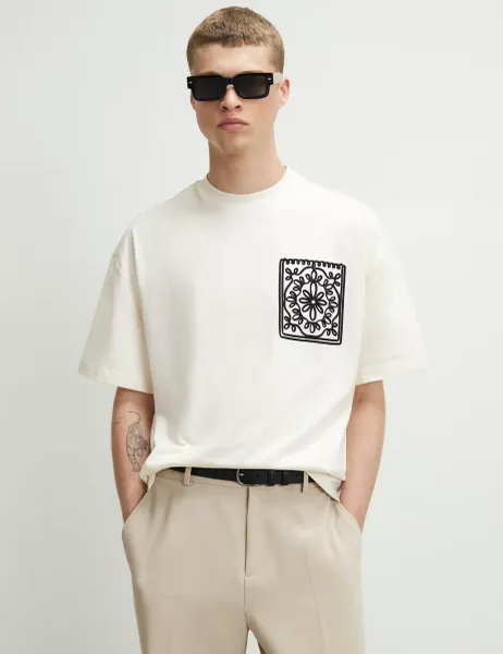 River Island Cotton Floral Pocket T-Shirt White Mix