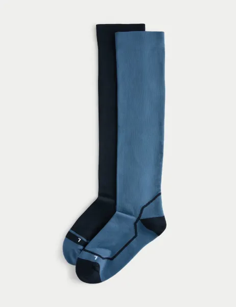Marks & Spencer 2 Pack Light Compression Socks Blue Mix
