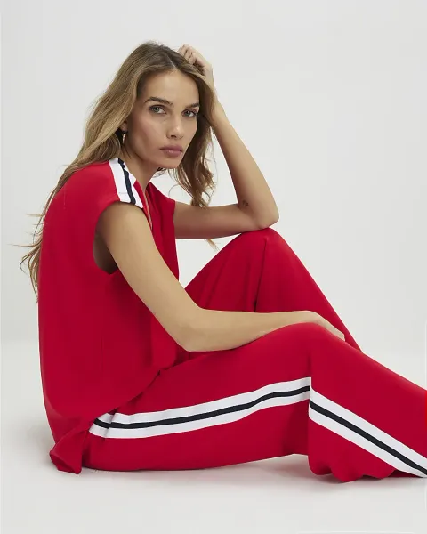 River Island Short Sleeve Tape Detail V Neck Top