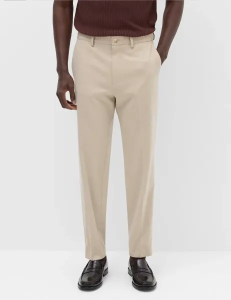 Marks & Spencer Tailored Fit Flannel Smart Trousers Putty