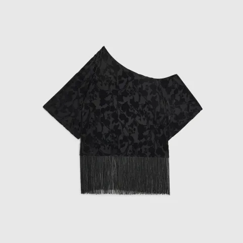 River Island Petite Devore One Shoulder Fringe Top