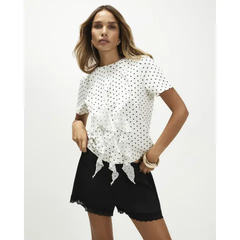 River Island Cotton Polka Dot Frill Top