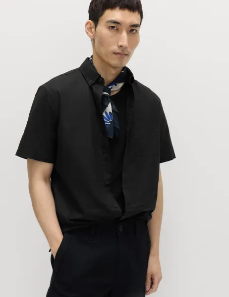 Marks & Spencer Regular Fit Linen Rich Short Sleeve Shirt Black