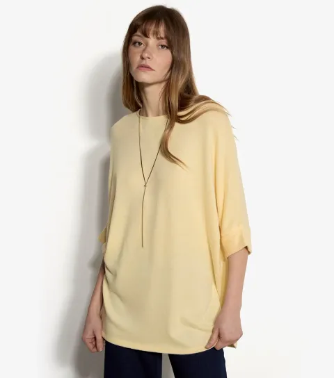 Women's Yellow Turn Up Cuff Batwing Sleeve Jumper