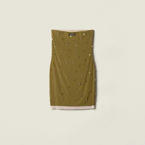Embroidered stretch georgette mini-dress