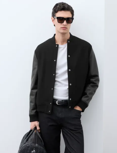 Autograph Wool Blend Bomber Jacket Black