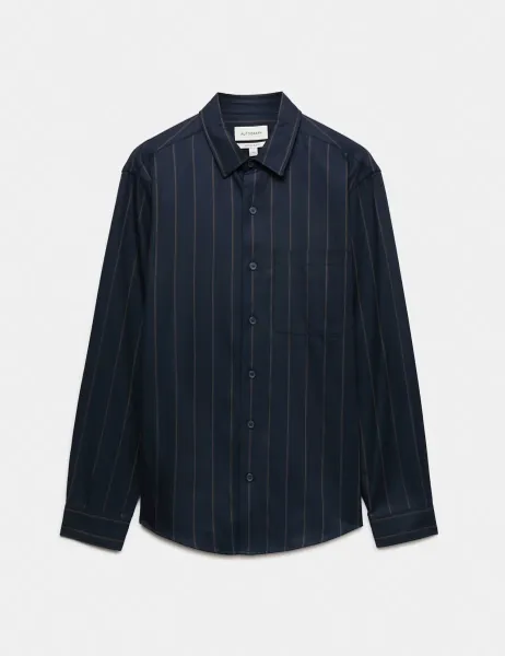 Autograph Twill Stripe Long Sleeve Overshirt Dark Midnight