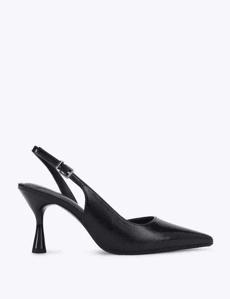 Kurt Geiger Patent Flared Heel Pointed Court Shoes Black