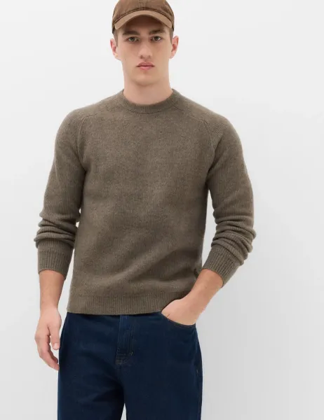 Marks & Spencer Supersoft Crew Neck Jumper with Wool Medium Brown