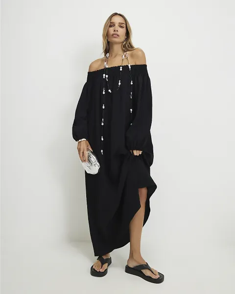 River Island Bardot Long Sleeve Maxi Dress