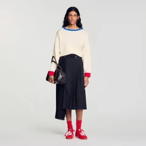 Long asymmetrical pleated skirt