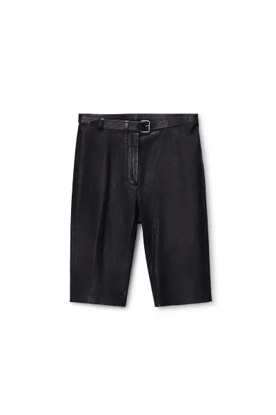 High-Rise Leather Shorts with Belt