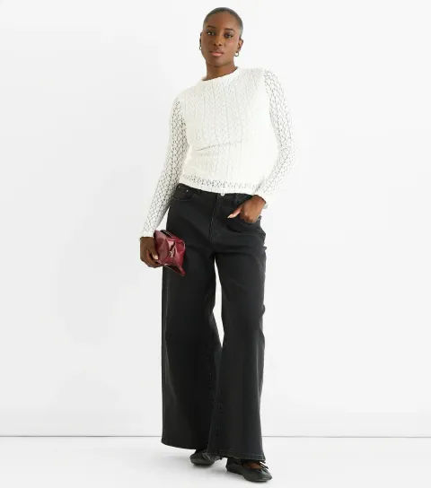 Women's White Lace Long Sleeve Top