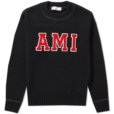 AMI Varsity Logo Crew Neck Knit