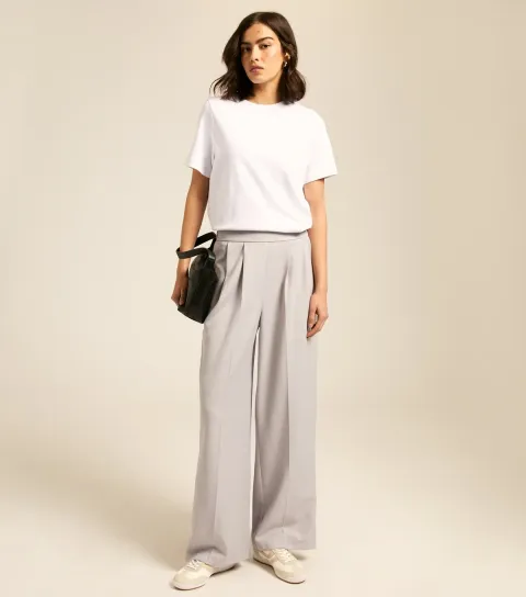 Women's Grey Tailored Wide Leg Trousers