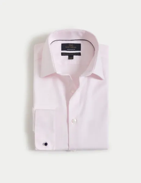 M&S SARTORIAL Regular Fit Luxury Cotton Double Cuff Twill Shirt Pale Pink