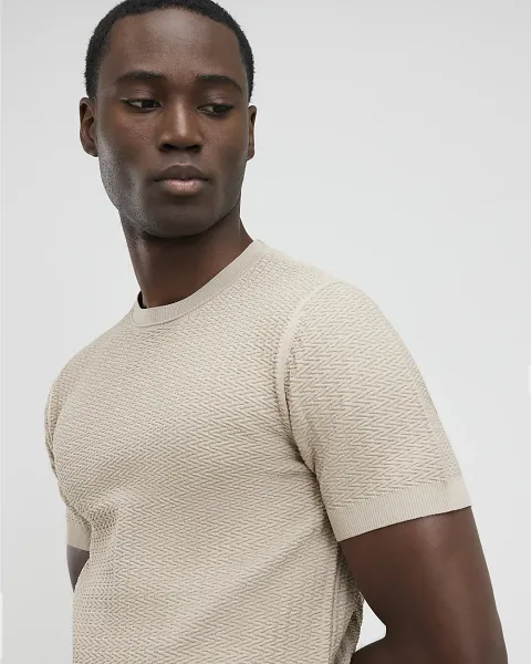 River Island Muscle Fit Zig Zag Texture T-Shirt