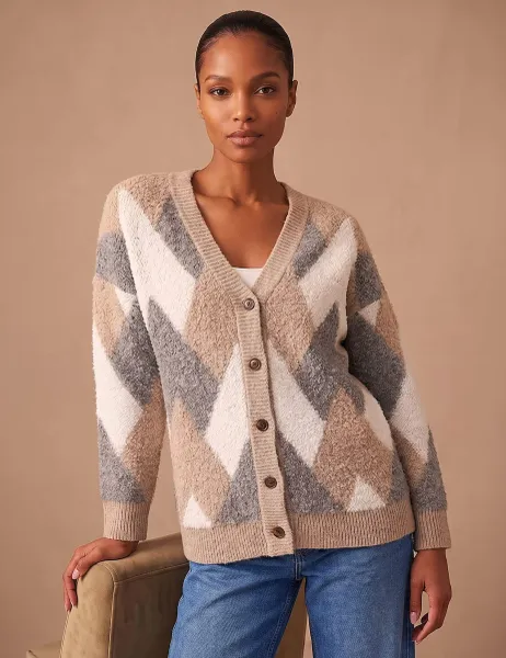 Roman Boucle Chevron Cardigan Grey Mix