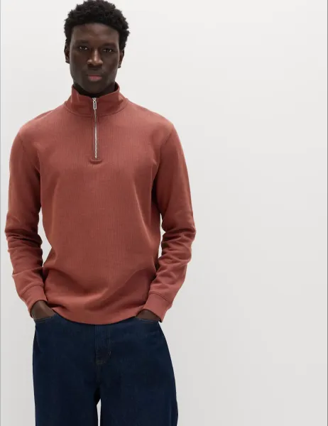 Marks & Spencer Cotton Rich Double Knit Half Zip Sweatshirt Paprika