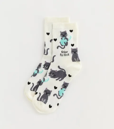 New Look Cream Feline Perfect Socks