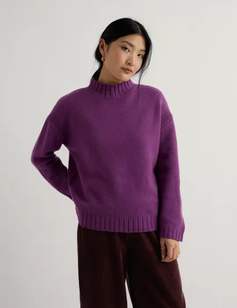 Seasalt Cornwall Wool Rich Roll Neck Oversized Jumper Purple