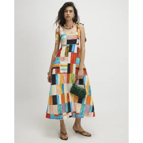 River Island Cotton Painted Check Maxi Dress