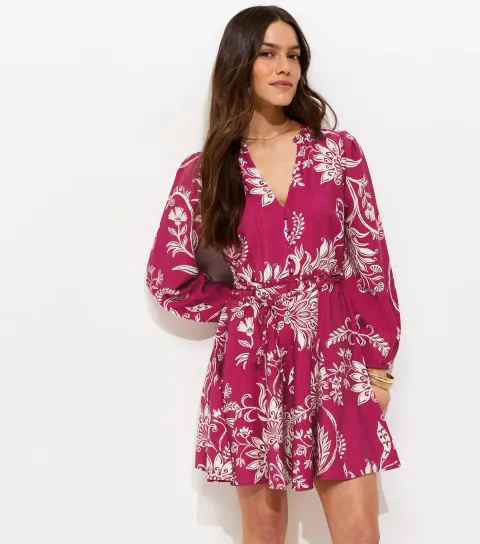 Women's Petite Red Floral Print Godet Flippy Mini Dress