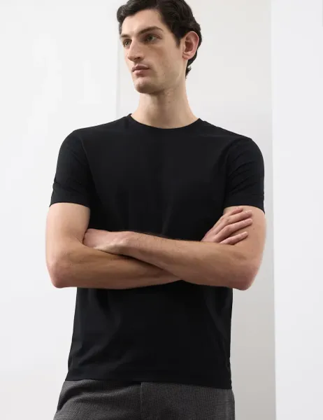 Pure Supima Cotton Slim Fit Crew Neck T Shirt Black
